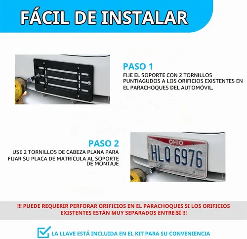 Vista 4 de Soporte de placa de parachoques delantero para Nissan 2000-2026, juego de soportes de placa con 6 tornillos únicos y kit de llave, kit de montaje