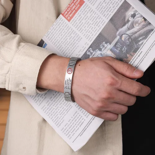 Vista 5 de Jewelstruck Pulsera de alerta médica de 7.5 a 9.8 pulgadas para mujeres y hombres, pulsera médica de emergencia, pulsera de identificación