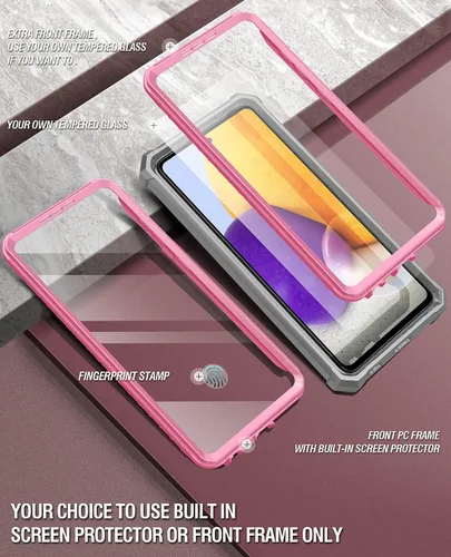 Vista 3 de Poetic Guardian - Funda diseñada para Samsung Galaxy A72, protector de pantalla integrado que funciona con identificación de huellas dactilares, Rosa