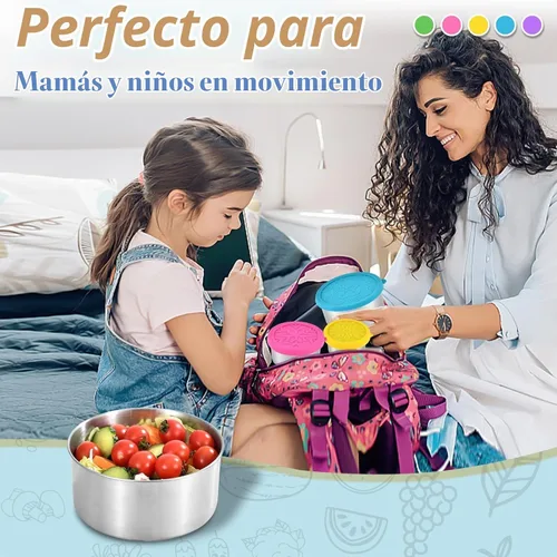 Vista 5 de UPTRUST Recipientes de acero inoxidable 304 con tapas, paquete de 5 recipientes apilables para almacenamiento de alimentos, fiambreras metálicas