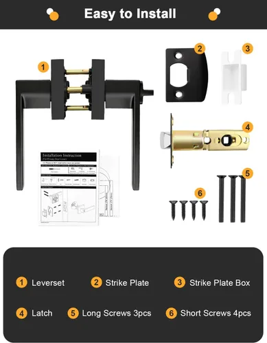 Vista 5 de Gobrico 1 paquete de manijas cuadradas de privacidad para puerta en acabado negro mate, manijas interiores sin llave, reversibles para puertas