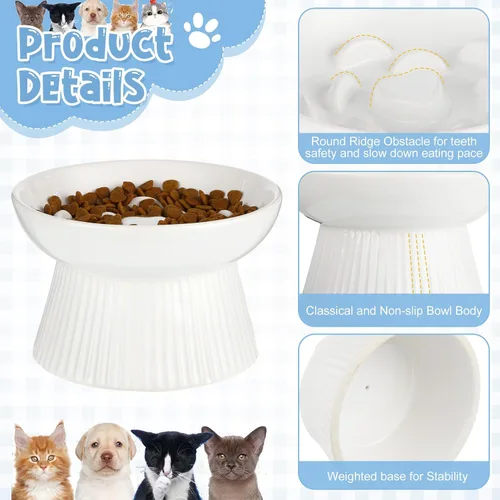 Vista 3 de Tioncy Cuenco elevado de cerámica para gatos con alimentación lenta