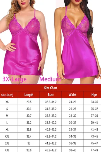 Vista 6 de Avidlove - Lencería para mujer, cuello en V ropa corta para dormir, de satén con encaje