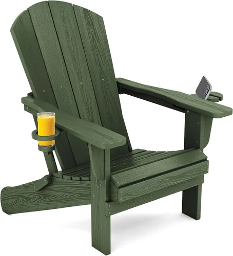 Vista 33 de SERWALL Silla Adirondack plegable, Silla Adirondack HDPE con textura de madera - gris