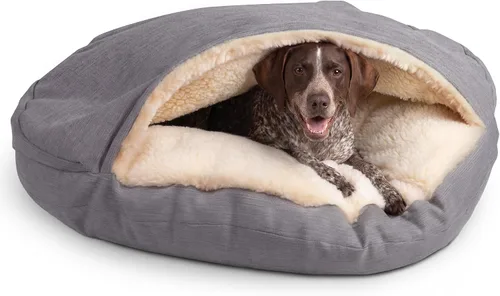 Vista 55 de Snoozer Cama de lujo de microsuede acogedora estilo cueva para mascotas, pequeña, antracita