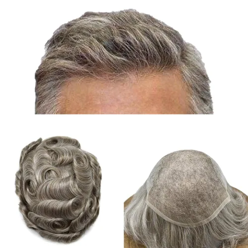 Vista 60 de Mens Toupee Swiss Lace Mens Hair Piece Sistema de reemplazo de cabello para hombres Toupee para hombres Cabello humano nudo blanqueado protesis