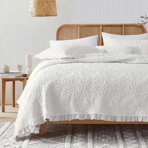 Vista 14 de HORIMOTE HOME Edredón beige con volantes, tamaño individual, microfibra lavada a la piedra, ligera, arrugada, rústica, desgastada, elegante, 2