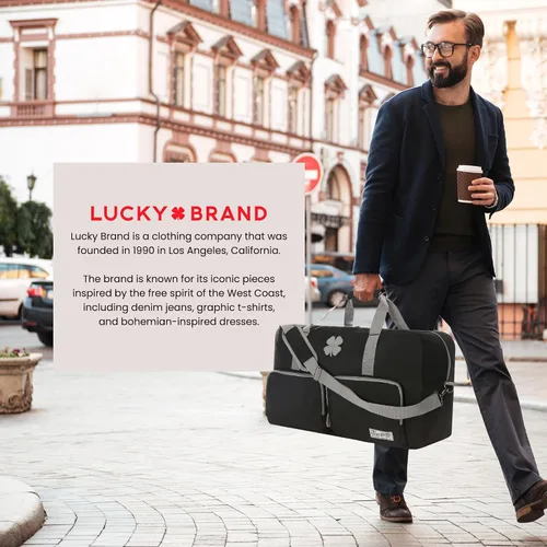 Vista 6 de Lucky Brand Bolso de fin de semana plegable para adultos con correa de hombro ajustable para adultos unisex, Negro -, Deportes