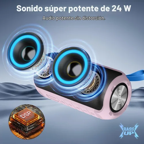 Vista 5 de Altavoz Bluetooth, altavoz inalámbrico portátil 2026, 24 W súper fuerte, emparejamiento TWS, luces RGB coloridas, IPX7 impermeable, tiempo