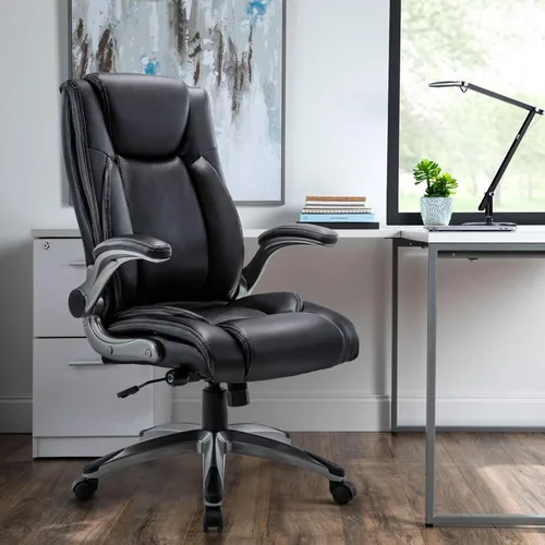 Vista 2 de COLAMY Silla Ergonómica de Oficina Ejecutiva con Cuero Sintético Grueso, Reposabrazos Abatibles, Respaldo Alto Ajustable en Altura e Inclinación