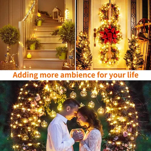 Vista 6 de Blingstar Guirnalda de luces a pilas, paquete de 2 luces de 33 pies, 100 luces LED de alambre de cobre, luces de Navidad blancas cálidas