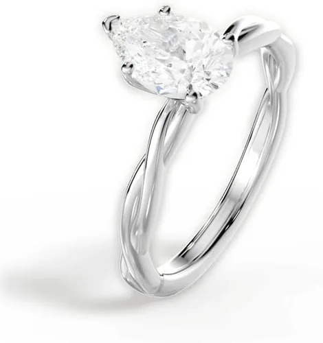 Vista 2 de Anillo de compromiso de diamantes creados en laboratorio con solitario trenzado certificado IGI en oro blanco de 14 k
