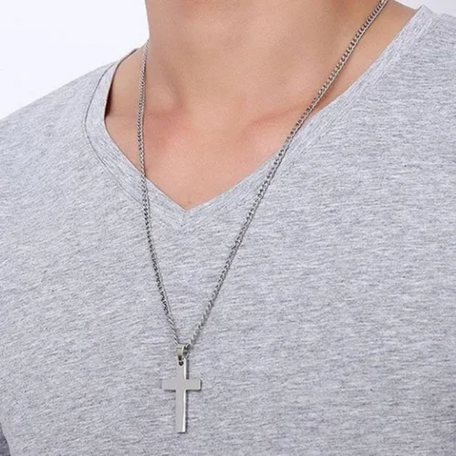 Vista 2 de WGLILO Collar de cruz para hombre, plata, negro, oro, aleación de alta calidad, color sólido, collar con colgante de cruz para hombres, mujeres