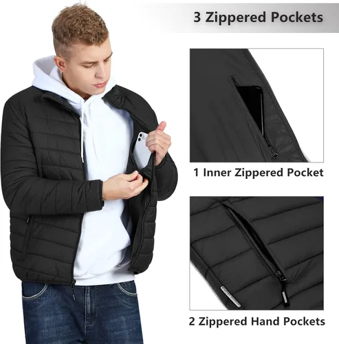 Vista 3 de Outdoor Ventures Chaqueta de invierno acolchada ligera y plegable para hombre, con aislamiento, para nieve, esquí, senderismo, viajes
