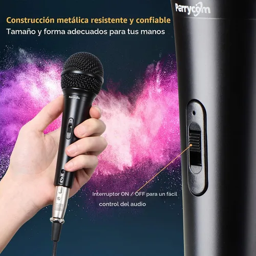 Vista 3 de Micrófono de karaoke para cantar, micrófono dinámico Perrycom con interruptor de encendido y apagado, clip de micrófono de mano, micrófono XLR
