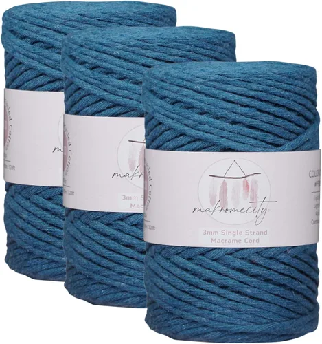 Vista 60 de Makromecity, Cordón de macramé de un solo hilo de 3 mm x 100 yardas (300 pies) de 3 mm de cordón de algodón azul bebé para arte y manualidades