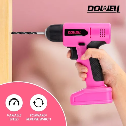 Vista 4 de DOWELL Juego de herramientas de taladro inalámbrico de 8 V, 58 unidades, LED integrado, velocidad variable, cable de carga tipo C, funda moldeada