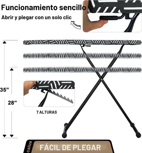 Vista 3 de caius Tabla de planchar, compacta y ahorradora de espacio, tabla de planchar de tamaño completo, área de planchar extra ancha con cubierta acolchada