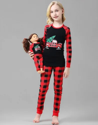 Vista 8 de Babyroom Pijamas de algodón a juego para niñas y niños pequeños, 4 piezas, ropa de dormir de Navidad Azul/2