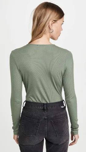 Vista 3 de AG Adriano Goldschmied womens Lola Long Sleeve Deep V Neck Ribbed Bodysuit