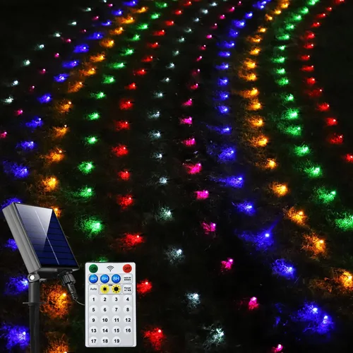 Vista 3 de Curyidy Red solar de luces de malla para exteriores, decoraciones de Navidad, cadena de 200 LED, impermeable, 19 modos para arbustos, vallas