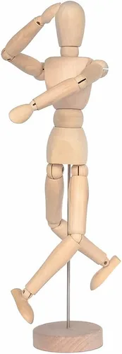 Vista 4 de Paquete de 2 maniquíes de madera de 12 pulgadas de alto con soporte, ideal para dibujo o decoración de escritorio (hombres y mujeres/papá y mamá)