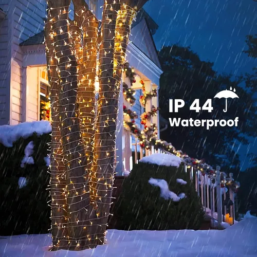 Vista 3 de Luces de Navidad para interiores y exteriores, tira de 200 luces LED para Navidad, de 23 m, con 8 modos, se puede conectar con otras tiras, Blanco
