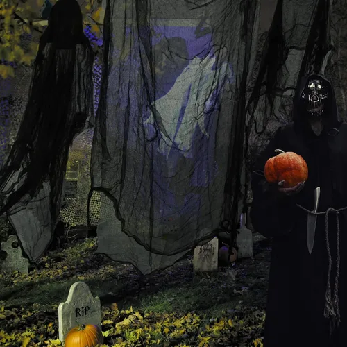 Vista 4 de NEBURORA Tela espeluznante de Halloween de 200 x 85 pulgadas para decoración de fiesta de casa embrujada para Halloween, decoración de habitación
