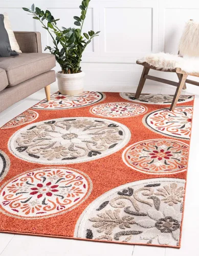 Vista 9 de Unique Loom Outdoor Modern Collection - Alfombra de área con círculos (5 pies 3 pulgadas x 8 pies, ovalada, terracota/borgoña)
