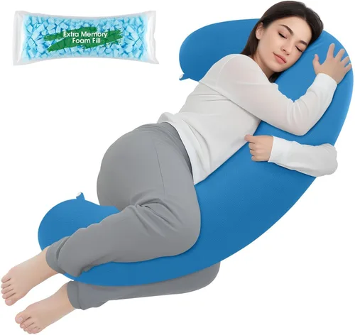 Vista 11 de TranquilRelax Almohada corporal en forma de C para dormir de lado, almohada larga de espuma viscoelástica para piernas, cadera y espalda, funda Negro