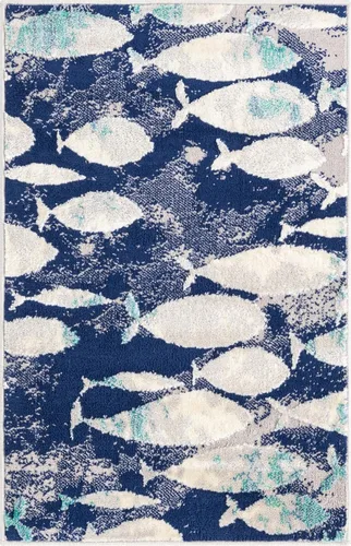 Vista 3 de Unique Loom Ariel Collection - Alfombra de área con diseño de peces (2' x 3' 1", rectangular, azul/marfil)