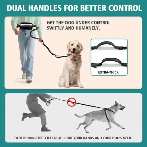 Vista 6 de Correa doble para perros con cierre de seguridad, bolsa de cintura para 2 perros Extra-Thick Shock Absorbing Waist Belt, for Dog Walking Running