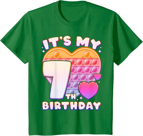 Vista 30 de Pop-it Birthday Girl 7 años de edad, Push it Pop Fidget Bubble Camiseta, Negro