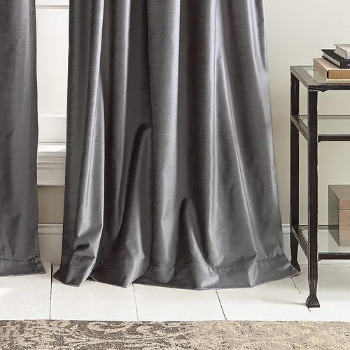 Vista 3 de Cortinas DKNY Modernas con Nudos de Terciopelo Forrado, Paneles Pares, 108", Carbón Gris antracita