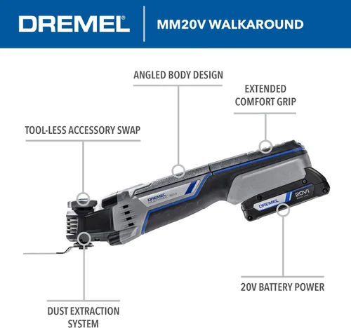 Vista 9 de Dremel Multi-Max MM20V-01 Kit de herramientas oscilantes inalámbricas con (1) batería