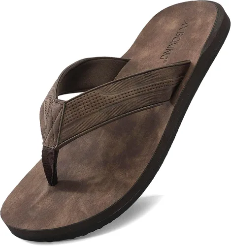 Vista 13 de AX BOXING - Chancletas de cuero para hombre, sandalias tipo pata de gallo, casuales y cómodas B- marrón