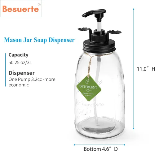 Vista 3 de Dispensador de detergente líquido para ropa, juego de 2 recipientes de detergente para ropa, recargable y reutilizable, dispensador de jabón de 50