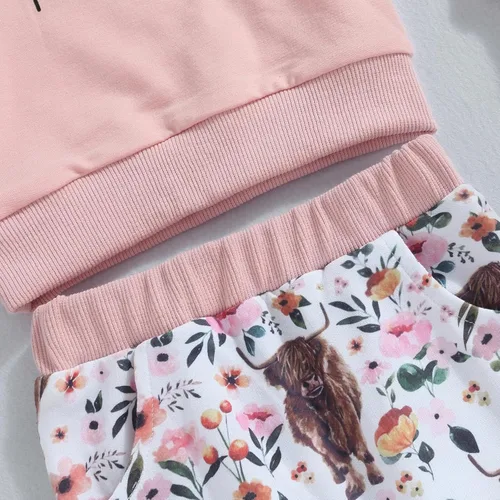 Vista 6 de Omkzanbi Western Baby Girl Boy - Sudadera retro para bebé, niña, niño, mamá, vaquera, pantalones deportivos de vaca de las tierras altas, traje