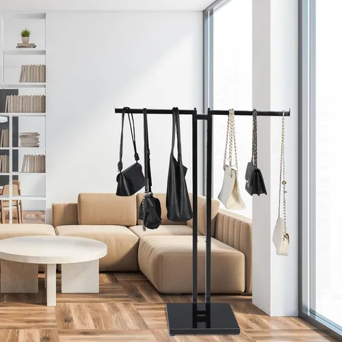 Vista 4 de Weysat - Perchero negro de 2 vías con brazos rectos de 16 pulgadas, soporte de exhibición de camisas de metal ajustable, estante de ropa de pie