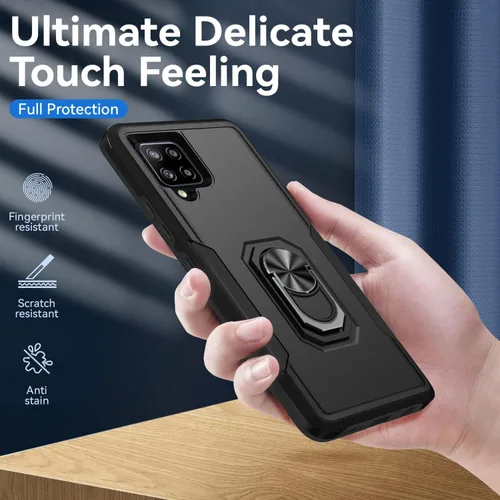 Vista 8 de Funda para Samsung Galaxy A42 5G con anillo de soporte, resistente protección de grado militar a prueba de golpes para Galaxy A42 5G Funda de Negro