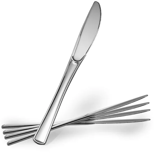 Vista 8 de Plasticpro Tenedores desechables de plástico plateado resistente, cubiertos de plástico elegante que parecen cubiertos de plata real, utensilios