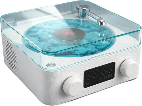 Vista 10 de Zunate Waves - Altavoz Bluetooth, tocadiscos vintage con luz ambiental, auxiliar portátil inalámbrico retro para dormir, luz LED recargable
