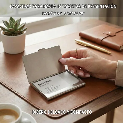 Vista 8 de SunplusTrade tarjetero para tarjetas empresariales profesionales, de acero inoxidable, diseño delgado, para hombre y mujer
