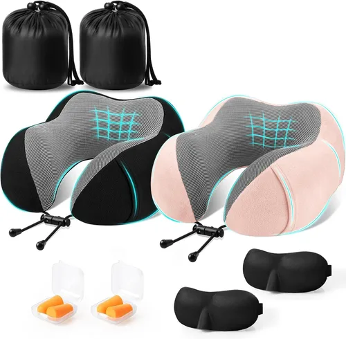 Vista 17 de CloudBliss Almohada de viaje de espuma viscoelástica de alta calidad, almohada cervical cómoda y de apoyo, almohadas cervicales para viajar Negro