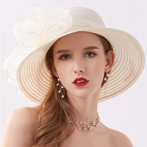 Vista 3 de Sombrero de organza para mujer, tocado del Derby de Kentucky para mujer, para cóctel, fiesta de té, sombrero de sol, boda, novia, flores, iglesia