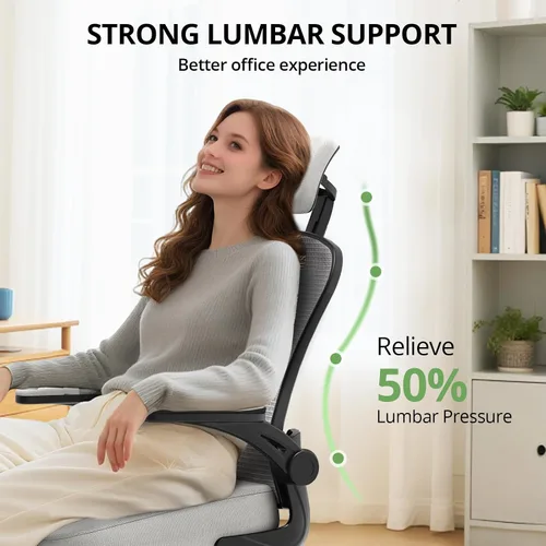 Vista 3 de Silla de Oficina Ergonómica para Escritorio, Capacidad de 330 LBS, Silla de Computadora con Respaldo Alto para Largas Horas Cómoda, Silla Ejecutiva