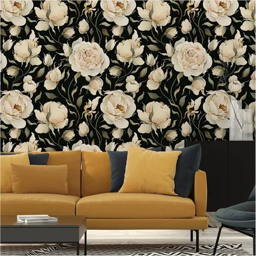 Vista 8 de HAOKHOME Papel tapiz autoadhesivo para despegar y pegar, diseño floral de rosas vintage, peonías, papel de contacto extraíble, negro/beige/oliva