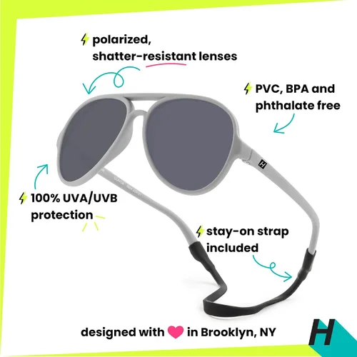 Vista 4 de Hipsterkid Baby Aviator Sunglasses - Toddler Polarized Sunglasses with Shatter-Resistant Lenses and Stay-On Strap
