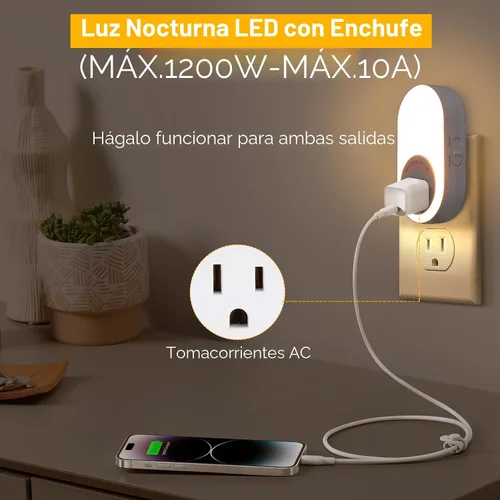 Vista 2 de Dawnrise Luces nocturnas que se enchufan a la pared, luz nocturna con sensor de atardecer a amanecer con toma de corriente, CCT 2200K o 4000K