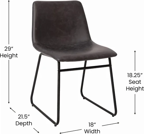 Vista 3 de Flash Furniture Butler LeatherSoft - Juego de 2 sillas de altura para mesa de comedor de 18 pulgadas, estilo moderno de mediados de siglo
